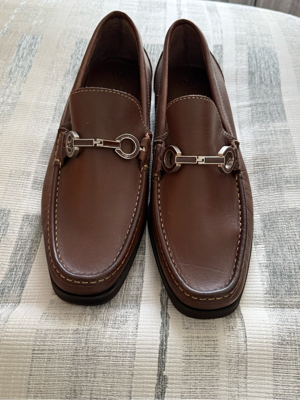 Sandro Moscoloni Brown Leather Bit Loafers with Silver Hardware